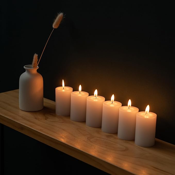 Housecret 25 Pack 2" D x 3" H (20 Hour Burn Time) White Unscented Pillar Votive Candles, Hand Poured Wax Candle Ideal Gifts for Weddings Birthdays Christmas Holidays Party