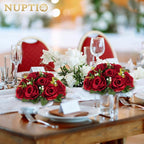 NUPTIO Flower Wedding Centrepieces for Tables - 2 Pcs 9.5in Diameter Crimson Artificial Flowers Rose Ball for Centerpieces Table - Fake Rose Arrangements for Weddings Birthday Party Decor