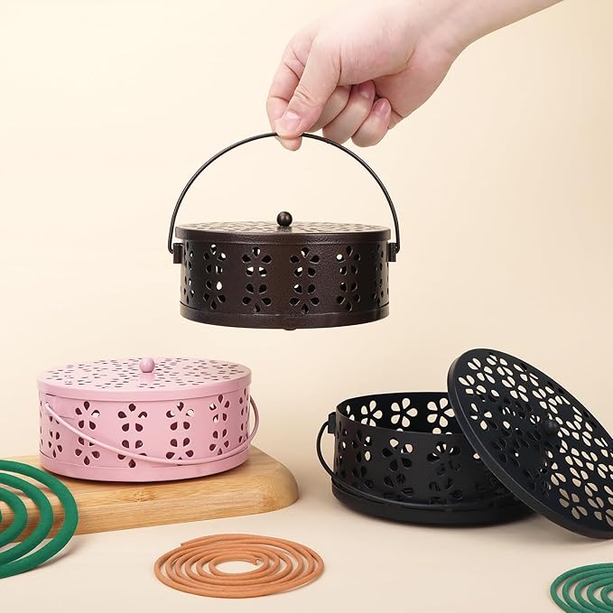 Spiral Coil Incense Burner Holder Home Outdoor Citronella Incense Coil Holder with Handle (Pink)