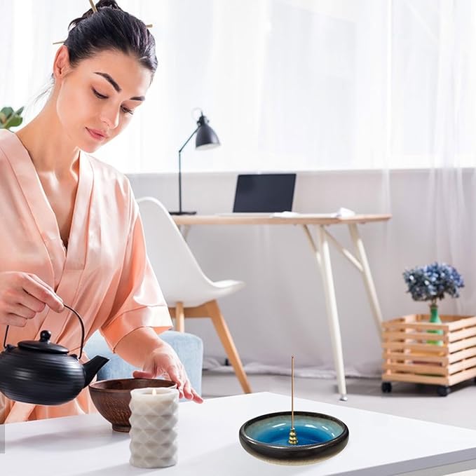 CHGCRAFT 5 Pcs 5 Style Incense Burner Holder Porcelain Incense Stick Holder Blue Japanese Style Smudge Bowl Brass Burning Meditation Accessories