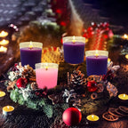 20 Packs Advent Candles with Clear Glass Holder, 15 Purple and 5 Pink Votive Candles, Unscented Seasonal Celebration Candles for Christmas Table Decoration