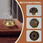 Copper Incense Burner with Stick Holder, Incense Stick Holder Cone Coil Holder with Fireproof Cotton for Madiation Yoga Spa Home Office Decor (Brass)