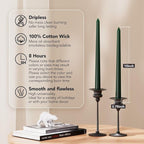 New Burning Formula Unscented Dripless 10-Inch Taper Candles Set of 12 - Dark Green, for Wedding, Dinner - Smokeless, Long Burning - Hand Poured, Colored Tall Candlesticks - Verde Oscuro