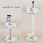 ZenBless Multifunction Incense and Candle Holder for Burning Sage, Palo Santo, Incense Sticks - 5.9" Ceramic Ash Catcher Tray for Meditation Room Home Decor (Gold)