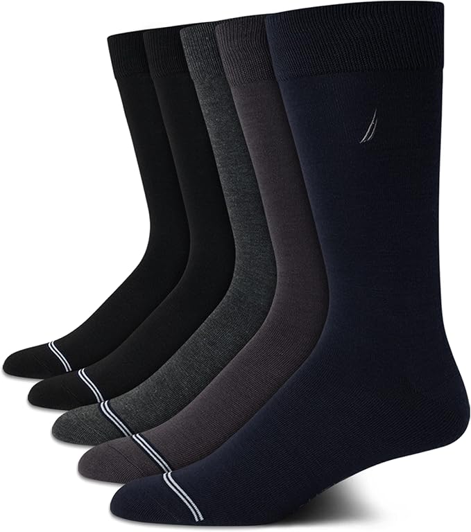 Nautica Mens Dress Socks - 5 Pack Breathable Comfort Stretch Crew-Length Work Socks for Men for Business Formal Wear (6-12.5)