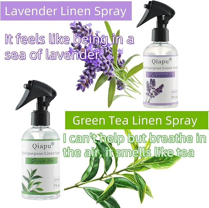 Lavender & Green Tea Linen Spray – Natural Air Freshener Mist for Pillows, Sheets, and Fabrics with Essential Oils for Relaxation and Sleep 2PCS