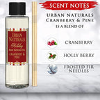 Urban Naturals Holiday Cranberry & Pine Scented Oil Reed Diffuser Refill | Cranberry, Holly Berries and Frosted Fir Needles | Includes a Free Set of Reed Sticks! 4 oz.