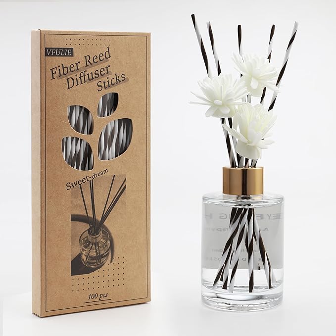 VFULIE 100PCS Reed Diffuser Sticks, 10 Inch Natural Rattan Wood Sticks Essential Oil Aroma Diffuser Sticks Refill Replacement for Aroma Fragrance (Spiral in Brown and White)