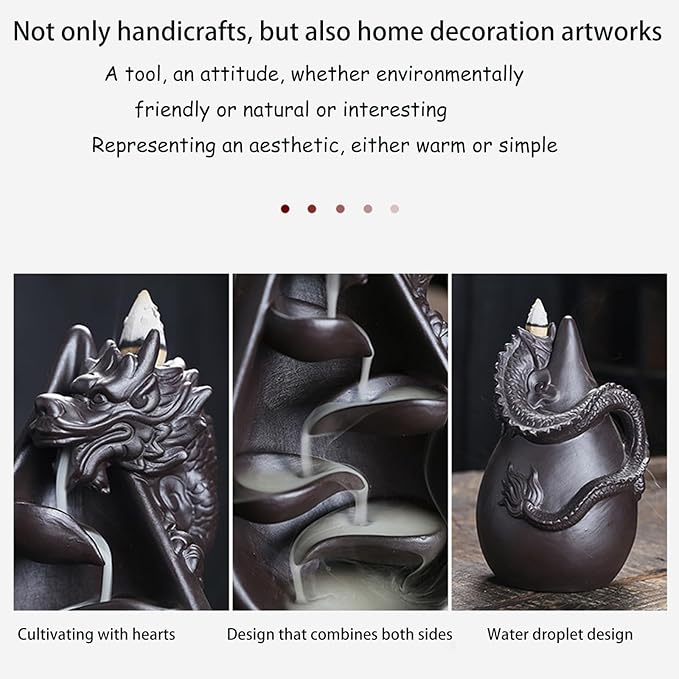 Ceramic Waterfall Backflow Incense Burner Set with 45 Cones - Dripping Water Dragon Statue - Aromatherapy Decor for Yoga, Meditation, Spa, Office, Bedroom - Relaxing Zen Gift