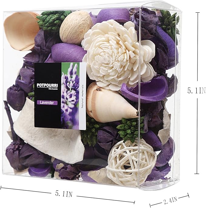 Qingbei Rina Potpourri Bowl Filler, Lavender Scented Potpourri Dried Flower,Decorative Vase Filler,Home Fragrance Perfume Sachet, Bathroom Decor, 9.8 Oz(Purple)