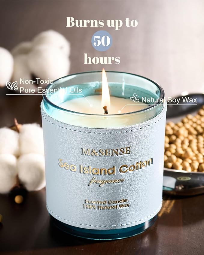 M&SENSE Green Floral Musky Scented Candles,Vegan Soy Wax,10oz 42-Hour Long Lasting Burning Time,Heavy Scented Candles for Relaxing Bathtub Sleep, Housewarming Gifts for Women & Men