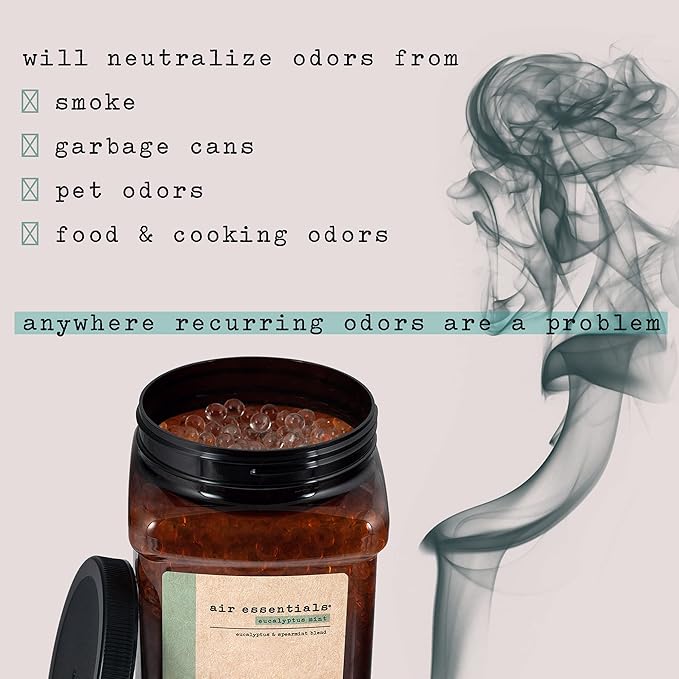 Air Essentials Air Freshener & Odor Neutralizer Gel Bead 48 oz Refill – Odor Eliminator - Made with Pure Essential Oils – Eucalyptus Mint Scent