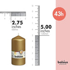 BOLSIUS 8 Gold Pillar Candles Metallic - 2.75 x 5 Inches - Premium European Quality - Individually Wrapped - 43 Hours Burn Time - Dripless & Smokeless - Unscented Dinner, Wedding & Home Decor Candles