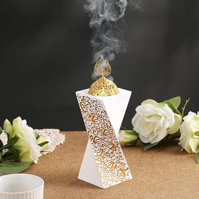 White Bakhoor Burner, Charcoal Incense Burner, Frankincense Resin Incense Burner, Incense Burner for Yoga, Spa Aromatherapy，Office & Home Decor Gifts