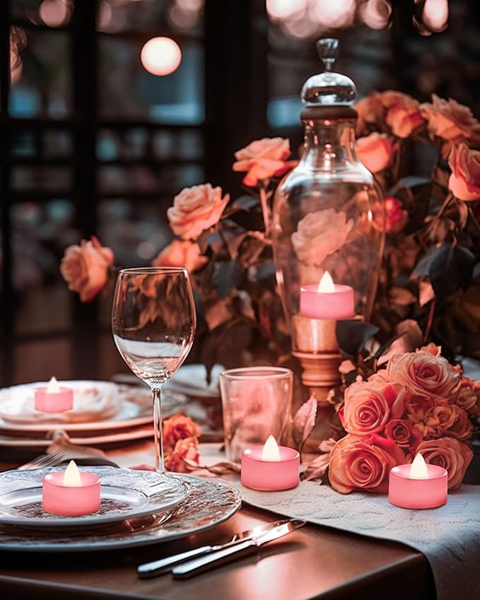 BEICHI Flameless LED Tea Lights - 24-Pack Battery Operated Fake Tealight Candles, Votive Candles Bulk for Holidays (Pink)