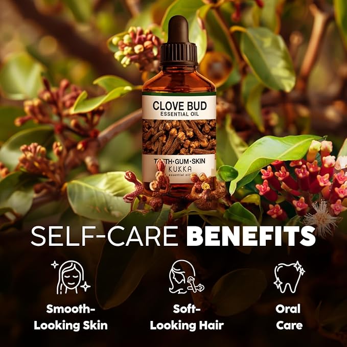 KUKKA Clove Essential Oils - 4 Fl Oz - for Hair, Skin, Diffuser, Aromatherapy & DIY Soap Making Scent