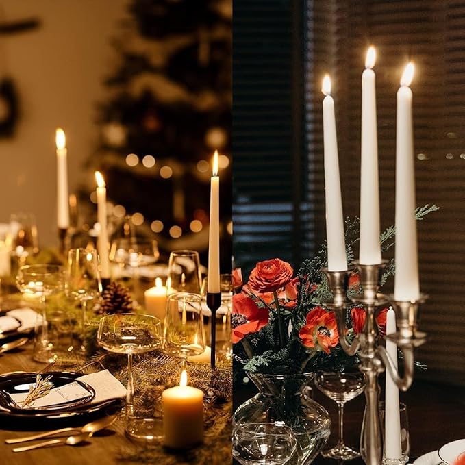 30 Pack of 10 Inch White Unscented Taper Candles-8 Hour Long Burning Dripless Table Candles for Wedding, and Home Decoration