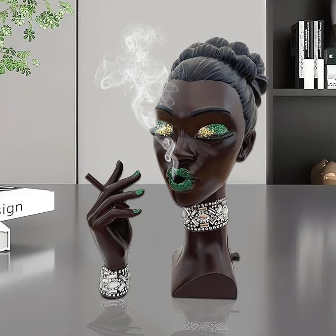 Head scents: Elegant Head Incense Black Woman Burner, Modern Design, Stylish Head scents Incense Holder Black Women, Sophisticated Home Decor, Desk Accessory (Orange Eye)