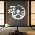 Japanese Metal Wall Art, Bonsai Tree & Torii Gate Metal Wall Decor, Bonsai Tree Wall Decor, Asian Wall Art, House Decorations Living Room, Gift for Japan Culture Lover (Black, 19"x15"/47x39cm)