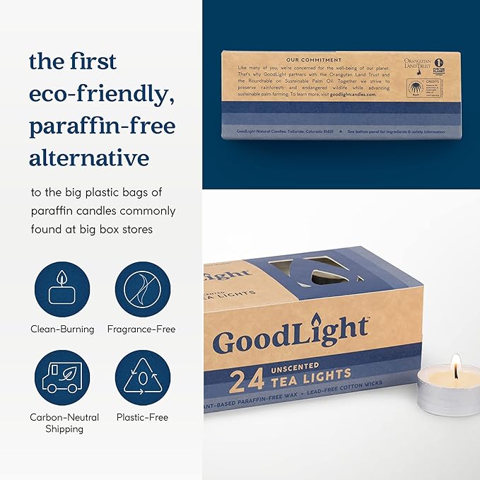 GoodLight Unscented Vegan and Paraffin-Free Tea Light Candles (24 Candles)