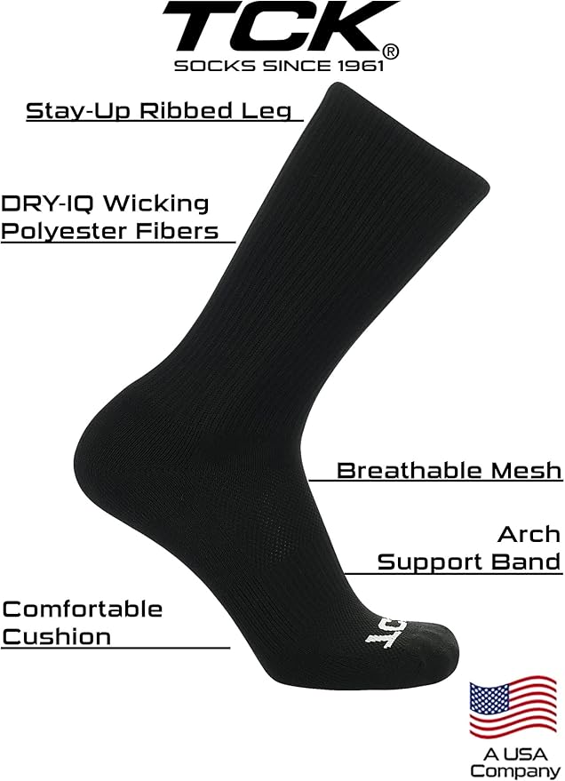 TCK Moisture Wicking Work Crew Socks for Men & Women- 9-11/10-13/13-15 Cushioned Boot Socks 6-pack 3-pack 12-pack