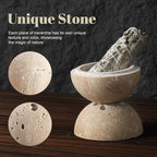 Koville Natural Travertine Stone Incense Burner, Incense Holder for Cone/Balsam Fir/Palo Santo/Sage, Handmade Sphere Incense Burner for Meditation Yoga SPA Relaxation, Home Decor,Beige Travertine