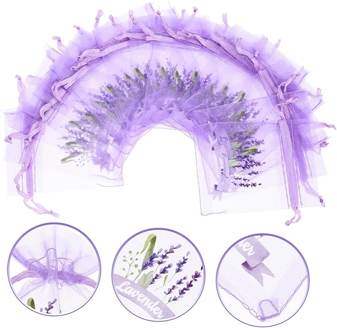 ABOOFAN 20pcs Lavender Sachet Bags Empty Mesh Storage Pouches for Dried Flowers Multi-use Organza Drawstring Bags for Home Fragrance and Party Favors