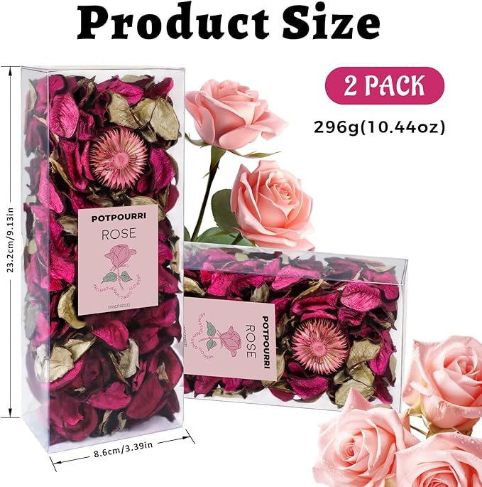 SCENTORINI Potpourri Bags, Potpourri Vase Filler, 10.44 oz Rose Scented Bowl Fillers for Home Decor, Dried Flower for Coastal Bathroom Beach Decor