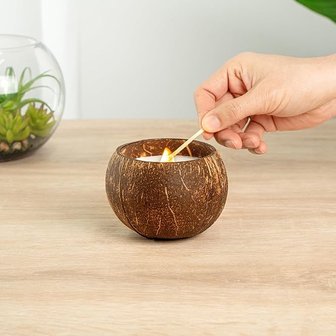Restaurantware-Coco Casa 3.9 x 2.8 Inch Coconut Shell Candles, 10 Hand Poured Coconut Bowl Candles - Spring Hydrangea Fragrance, Double Wax Blend, Soy Wax Scented Candle, Wooden Wick