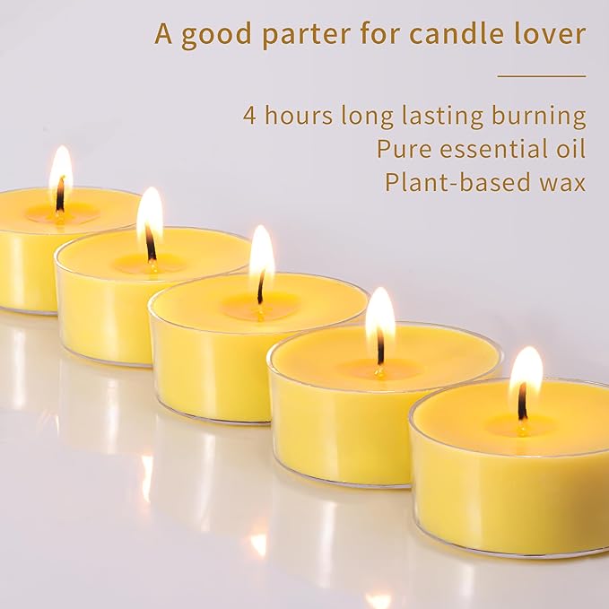 12 Pack Fresh Citronella Scented Tea Lights Candles, 4-5 Hours Natural Palm Tea Candles Bulk for Home Scented, Small Indoor Summer Tealight Votives for Home, Patio Garden Yard