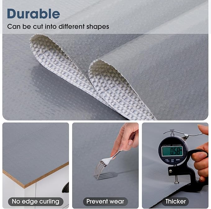 Shelf and Drawer Liner, Kitchen Cabinet Liners Non-Adhesive Thick Non-Slip Waterproof Washable Fragrant Mats Protect Dresser Shelves Cupboard Bathroom Cabinets, Gray, 12 in X 20 FT
