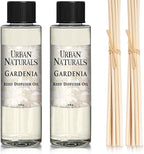 Urban Naturals Gardenia Scented Oil Reed Diffuser Refill | Includes a Free Set of Reed Sticks! Jasmine, Ylang Ylang, Tuberose & Amber Notes, 4 oz (2 Pack)