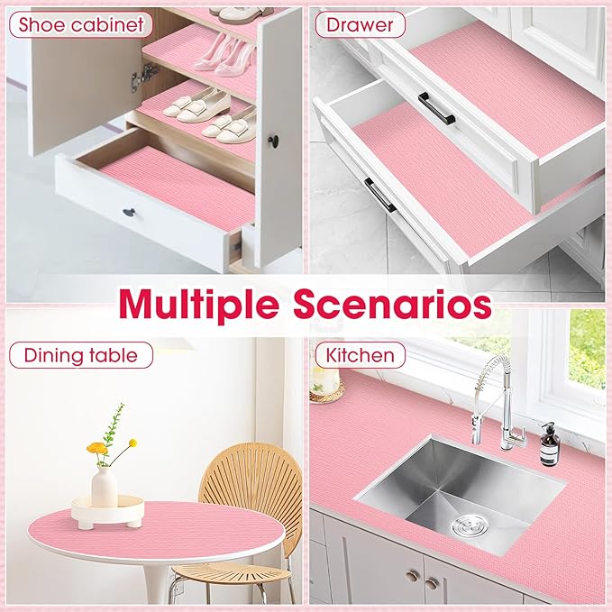 Shelf and Drawer Liner, Kitchen Cabinet Liners Non-Adhesive Thick Non-Slip Waterproof Washable Fragrant Mats Protect Dresser Shelves Cupboard Bathroom Cabinets, Pink, 12 in X 20 FT
