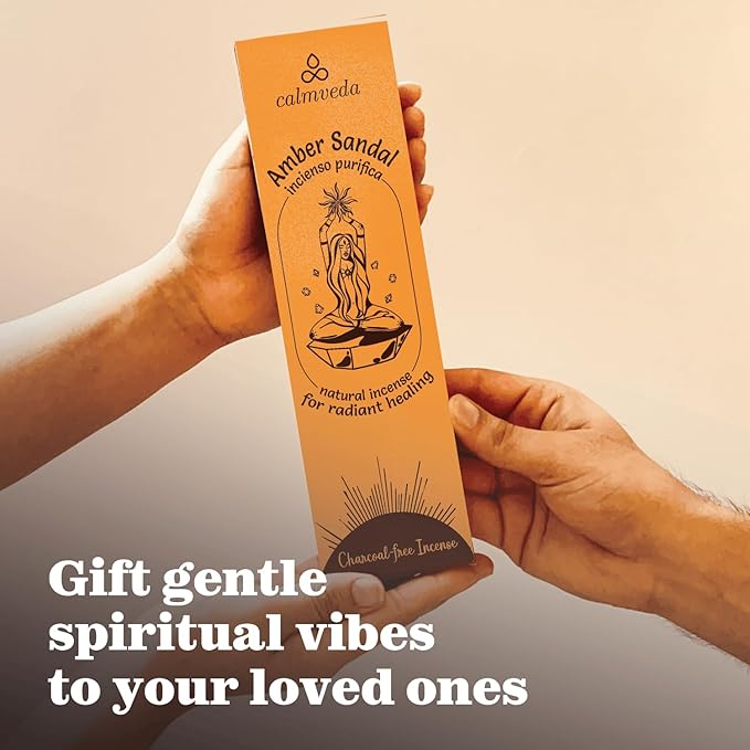 Sandalwood Amber Incense Sticks Resin - (40+ Sticks, 9 Inch) Thick Natural Amber Incense Sticks Made from Resins, Clean Charcoal Free | Warm Resinous - Sweet Aroma to Balance Energy & Cleanse Home