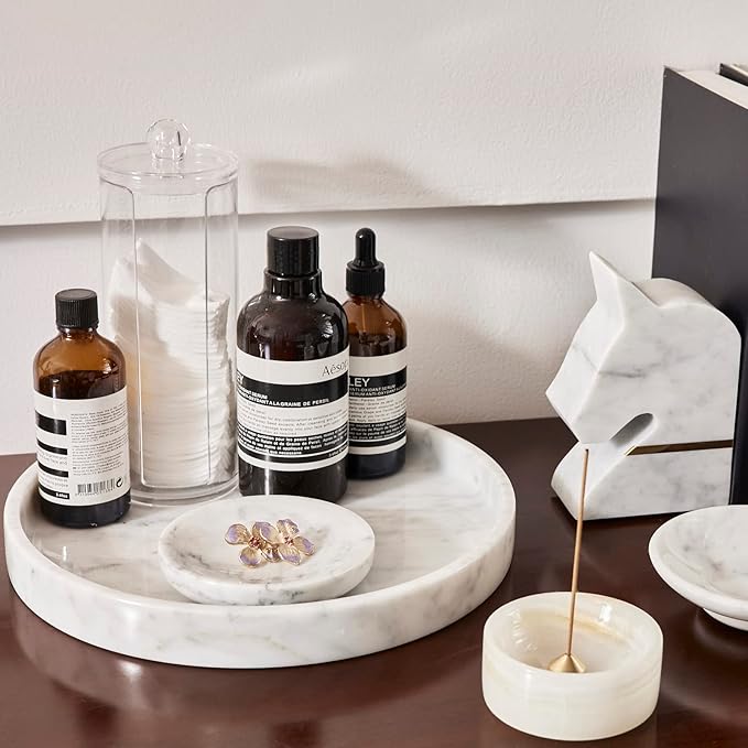 Pearly Onyx Japanese Incense Holder for Sticks, Cone Ash Catcher Bowl,Marble Incense Stand Set with Sandalwood Sticks & 2 Brass Burners, Minimalist, Zen, White