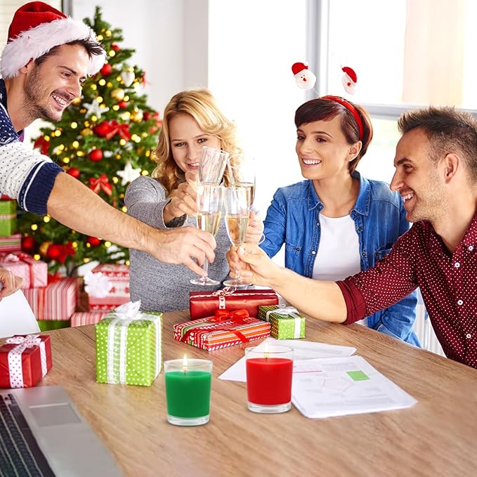 Set of 4 Green Votive Candles for Christmas and St. Patrick's Day, Clear Glass Filled Unscented Soy Wax Candle for Spring Home Decoration and DIY