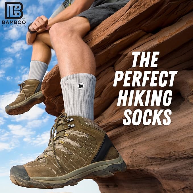 Bamboo Sports Premium Bamboo Crew Work Socks- Moisture Wicking, Odor Eliminating