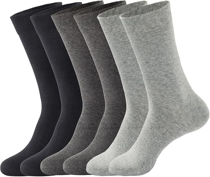 J-BOX Men's Cotton Crew Socks-Wicking Black Dress Socks, Anti-Odor&Breathable for Business/Casual, Size 6-15