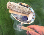 Sage Kit - Common Sage Smudge Stick ~ Abalone Shell for Smudging ~ Palo Santo Sticks ~ 2 inchTripod Stand ~ 8 inch Feather and White Sand
