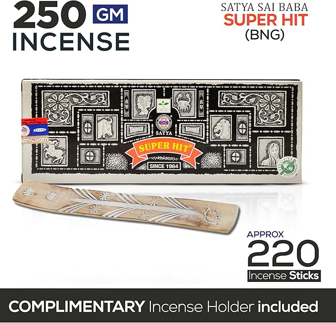 Satya Super Hit Sticks 250g Pack – Satya BNG (Bangalore) with Raajsee Holder Bundle | Natural Nag Champa Aromatic Sticks