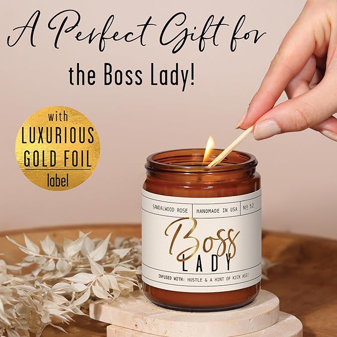 Boss Lady Gifts for Women - Soy Candle, w/Vanilla, White Coconut & Vetiver I Best Boss Gifts for Women/Girl/Female I Bosses Day Gift I 9oz Jar, 50Hr Burn Time, Made in USA