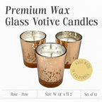 Mister Candle Pine Scented Holiday Votives Candles, Scented in Mini Artisan Rose Mercury Jars, Christmas Candles with Pine Mistletoe Essential Oils Hade Made in USA, 15 Hr Burn Time (Set of 12)