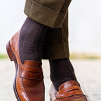 Merino Wool Mid-Calf Dress Socks for Men, Ribbed Dress Socks