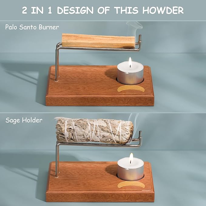 ZenBless Palo Santo and Sage Holder Natural Wood Incense Burner Holder for Palo Santo & Sage Smudge Sticks, Lasting Burning Sage Holder for Burning Bowl, Ideal for Spiritual Meditation Gift