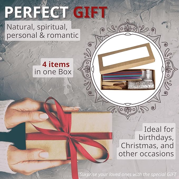 Danilovo Smudging Kit – 5 Palo Santo Sticks, 1 White Sage Smudge Stick, 50 Chakra Colors Beeswax Taper Candles & Ceramic Candle Holder Set for Meditation, Cleansing, and Spiritual Practices