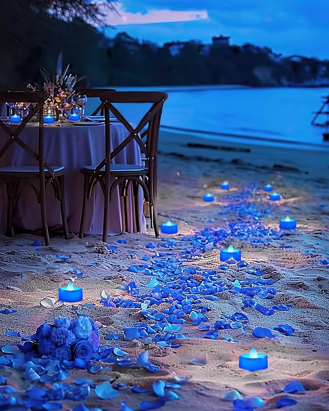 BEICHI Flameless Candles, 24Pack Battery Operated Candle, LED Tea Lights Candles Battery Operated, Flickering Fake Tealights Candles for Halloween, Christmas, Wedding- Blue