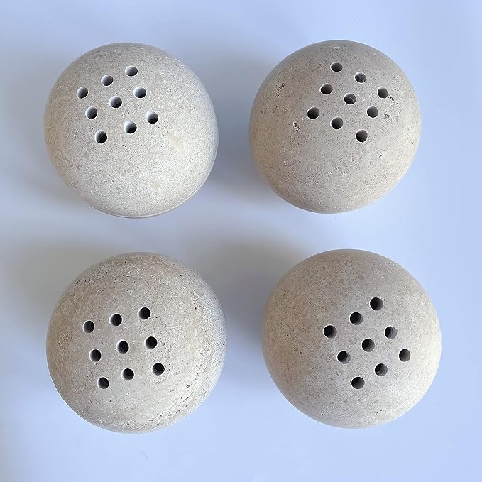 9 Holes Handmade Natural Marble Round Incense Burner Holder for Meditation Decorative Room/Kitchen/Coffee Shop (Beige Travertine Stone)