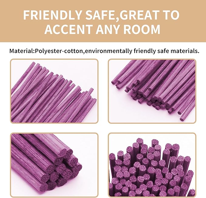 VFULIE 100PCS Cane Diffuser Sticks, 10 Inch Natural Rattan Wood Sticks Essential Oil Aroma Diffuser Sticks Refill Replacement for Aroma Fragrance (Violet)