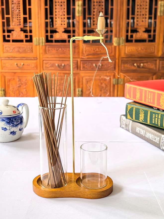 2 in 1 Glass Incense Holder & Burner with Ash Catcher – Decorative Incense Stick Holder for Aromatherapy, Yoga, Meditation