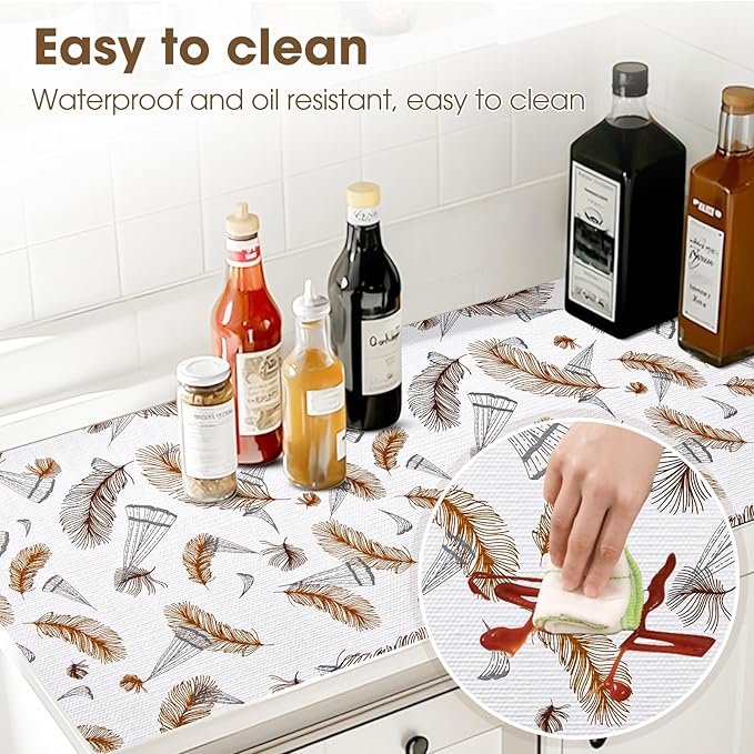 Drawer and Shelf Liner, Non-Slip Kitchen Cabinet Liners Non-Adhesive Thick Strong Grip Waterproof Washable Mats Protect Dresser ShelvesCabinets, Feather, 12 in X 20 FT